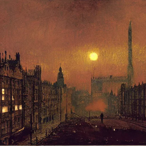 Prompt: the London Blitz, artwork by John Atkinson Grimshaw