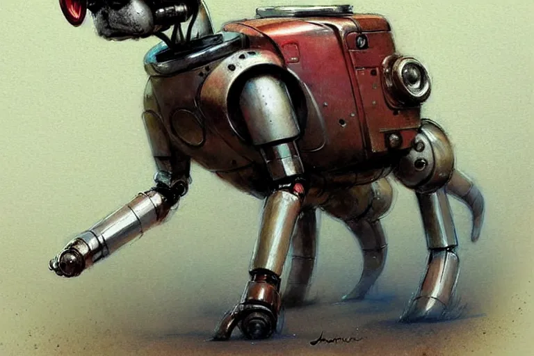 Image similar to adventurer ( ( ( ( ( 1 9 5 0 s retro future robot android dog. muted colors. ) ) ) ) ) by jean baptiste monge!!!!!!!!!!!!!!!!!!!!!!!!! chrome red