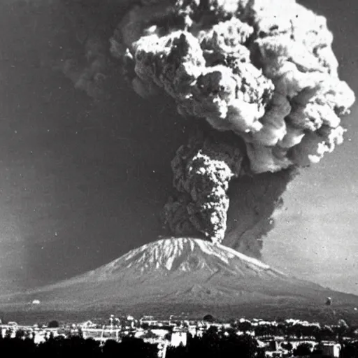 Image similar to photo of mount Vesuvius erupting in 1944, world war 2,