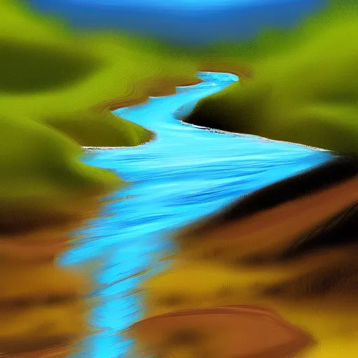 Image similar to digital art painting of a river running through the plains, very mediocre, not detailed at all.