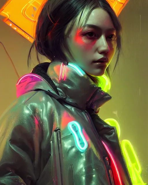 Prompt: detailed portrait Neon Operator Girl, cyberpunk futuristic neon, reflective puffy coat, decorated with traditional Japanese ornaments by Ismail inceoglu dragan bibin hans thoma greg rutkowski Alexandros Pyromallis Nekro Rene Maritte Illustrated, Perfect face, fine details, realistic shaded, fine-face, pretty face