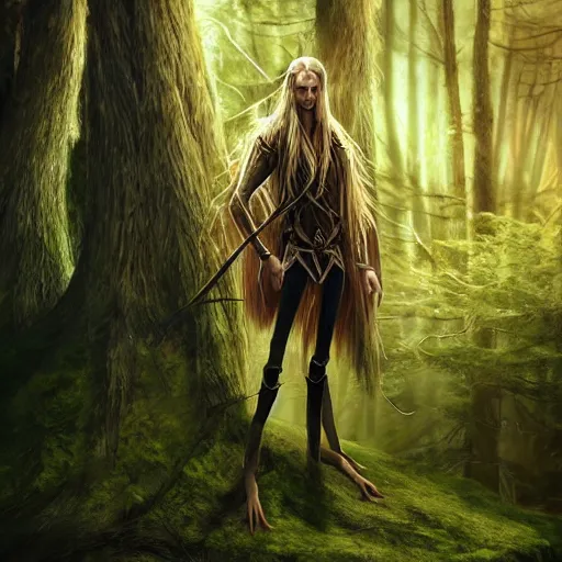 Prompt: A tall slim male wood elf fungus druid posing in a mystical forest, long blonde hair, fungi, glowing, wooden armor, magical, fantasy, medieval, highly detailed, dynamic lighting, cinematic, dramatic, sharp focus, focus on face, masterpiece, trending on artstation, concept art, digital painting