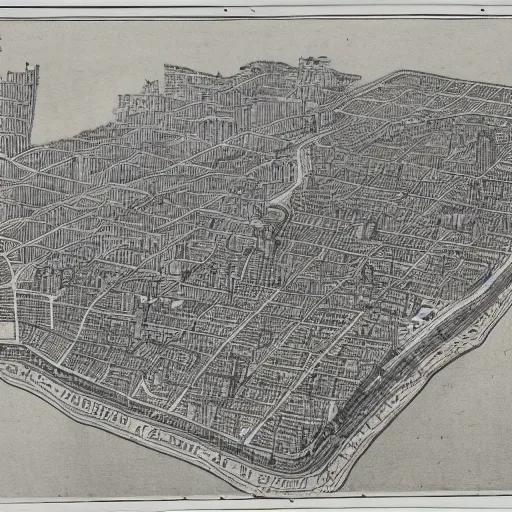 Image similar to map of a city Block of new york, after a war, top down perspecrive