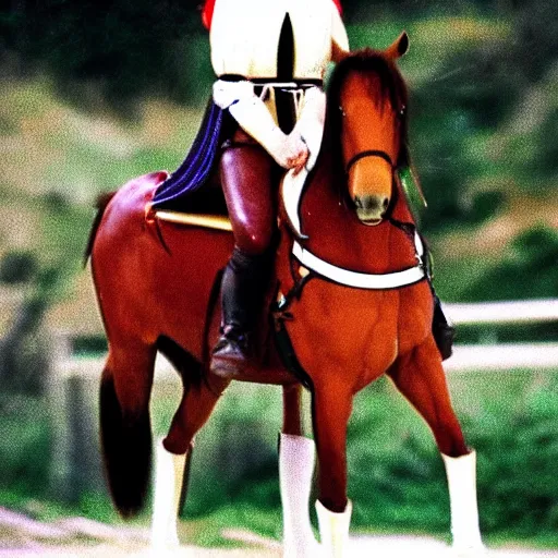 Image similar to a high - quality vhs video from 1 9 8 7 of a knight riding a horse