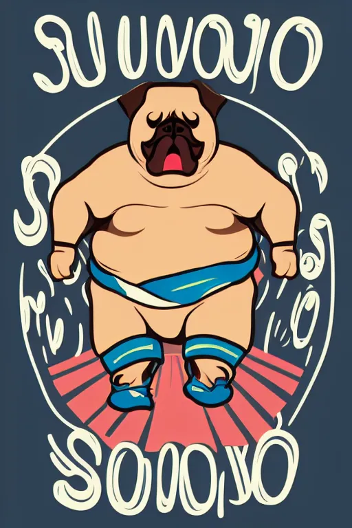 Image similar to Sumo wrestler pug, sticker, colorful, illustration, highly detailed, simple, smooth and clean vector curves, no jagged lines, vector art, smooth