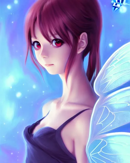 Prompt: portrait of a cute anime pixie with wings, digital painting, artstation, concept art, smooth, sharp focus, illustration, art by disney, symmetry face, fine details. art by alex ross