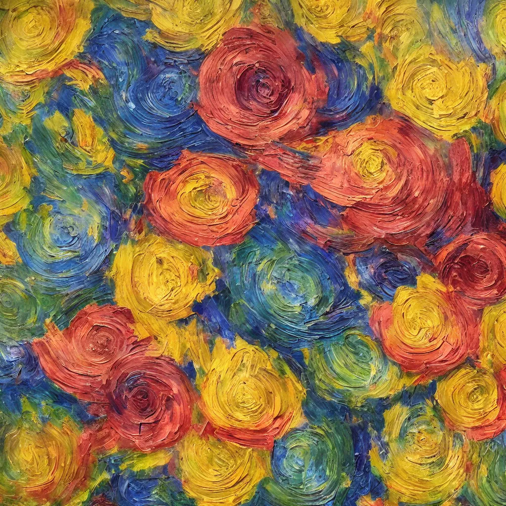 Prompt: texture of large 3d high relief petals painted in the style of the old masters, painterly, thick heavy impasto, expressive impressionist style, painted with a palette knife