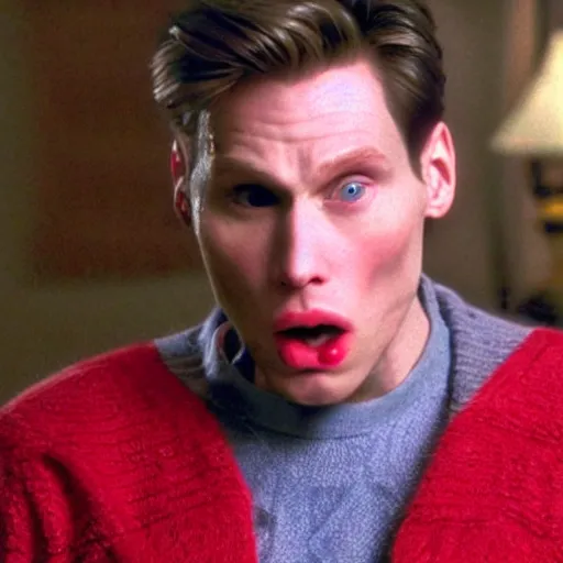 Image similar to Live Action Still of Jerma in Home Alone, real life, hyperrealistic, ultra realistic, realistic, highly detailed, epic, HD quality, 8k resolution, body and headshot, film still