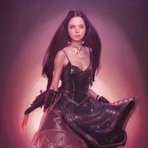 Image similar to Portrait of Princess Garnet from Final Fantasy IX, clayscence art, pitch black room, extremely detailed, oil on canvas, low-key neon lighting, realist, artstation, Blade Runner 2049, Roger Deakin’s cinematography, by J. C. Leyendecker and Peter Paul Rubens and Stephen Bauman,