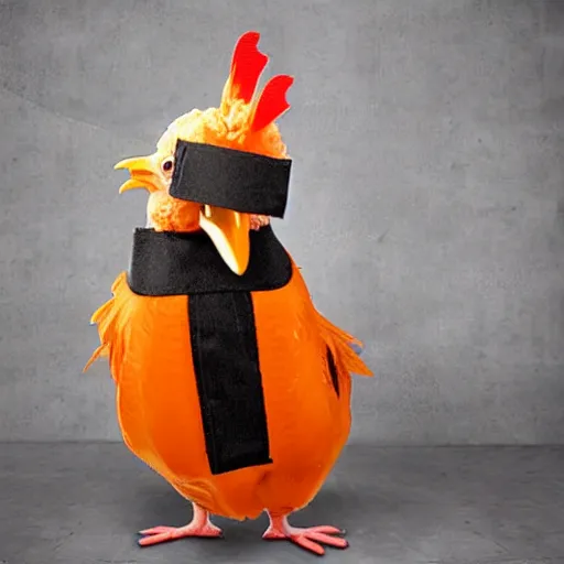 Image similar to chicken dressed as an inmate