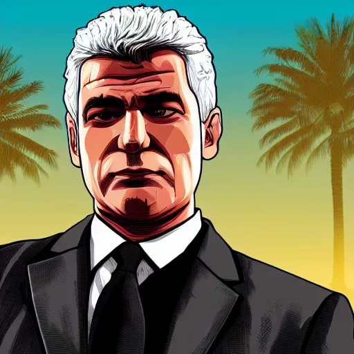 Prompt: Yair Lapid GTA 5 loading screen illustration