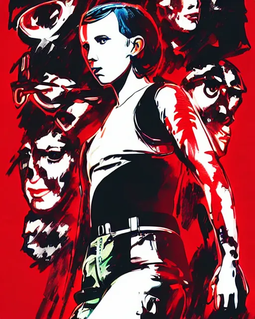 Image similar to Cinematic poster of Millie Bobby Brown by Butcher Billy and Yoji Shinkawa