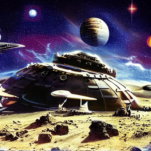 Image similar to starmaker, matte painting, retro scifi