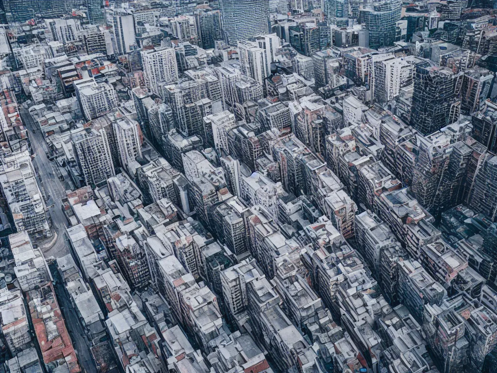 Image similar to drone view of a city, Brutalist architecture 4k