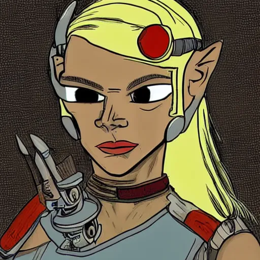 Image similar to Zelda becoming a cyborg, cartoon, 2006