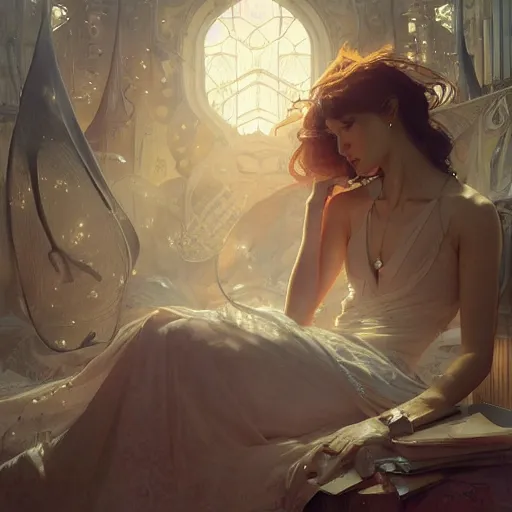 Image similar to I woke up in a world that had fragments of you. intricate, elegant, sharp focus, illustration, highly detailed, digital painting, concept art, matte, art by WLOP and Artgerm and Greg Rutkowski and Alphonse Mucha, masterpiece