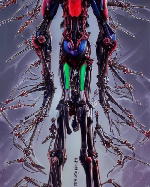 Image similar to neon genesis evangelion by yoshitaka amano, by hr giger, biomechanical, 4 k, hyper detailed, hyperrealism, anime, neo tokyo 3, third impact, deviantart, artstation