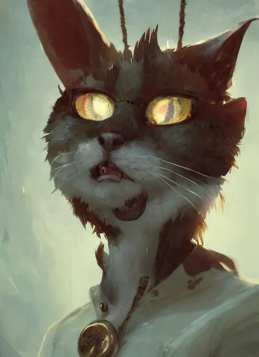 Prompt: a beautiful half body portrait of a cute anthropomorphic pirate cat fursona. eye patch. character design by cory loftis, fenghua zhong, ryohei hase, ismail inceoglu and ruan jia. volumetric light, detailed, rendered in octane