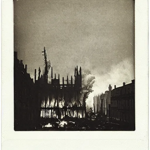 Prompt: a Polaroid photo of the great London fire of 1666, medieval London