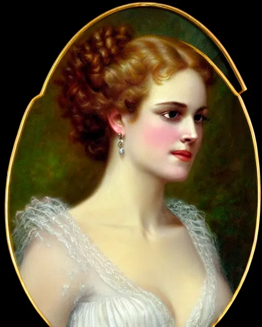 Image similar to regency portrait en buste of Nicole Kidman by Hughes Merle, by Pierre Auguste Cot, perfectly detailed eyes, realistic fabric, abundant detail