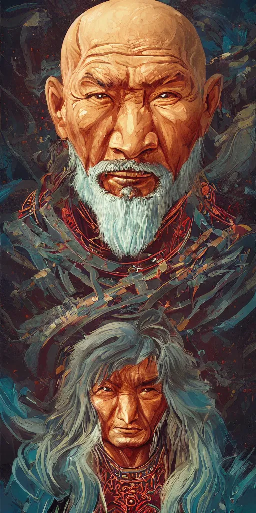 Image similar to highly detailed portrait of genghis khan by roger dean and alena aenami, intense eyes