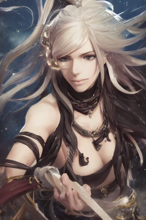 Prompt: beautiful attrative face female pirate with torrent and black magic around her, light flowing hair, anime key visual, absurdly beautiful, highly detailed, sharp focus, concept art, granblue fantasy, anime by serafleur / d pin / rongzhen luo / mingdosa / ruan jia / gemi ningen