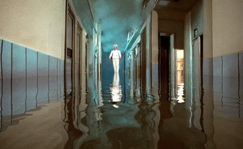 Prompt: joe biden from cars in a flooded fractal hallway, romance novel cover, in 1 9 9 5, y 2 k cybercore, low - light photography, still from a ridley scott pixar movie