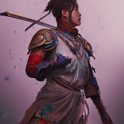 Image similar to hyperrealistic photography of holy warrior in the style of Jin Kagetsu, James Jean and wlop, highly detailed, sharp focus, rich deep colors, intricate concept art, digital painting, ambient lighting, 4k, artstation