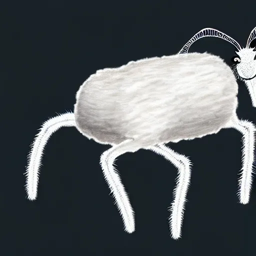 Prompt: transparent flat sheep in spiderweb clothes. fusion between lamb and cobweb. white eyes. pencil sketch, concept artsheep shape morph spider web