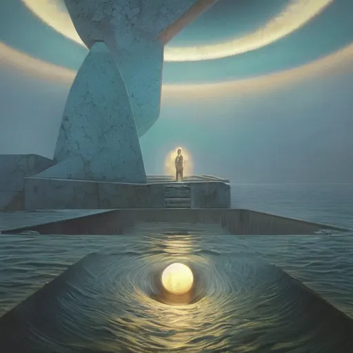 Image similar to peter tarka, minimalistic, hyperrealistic surrealism, award winning masterpiece with incredible details, epic stunning, infinity pool, a surreal vaporwave liminal space, highly detailed, trending on ArtStation, artgerm and greg rutkowski and alphonse mucha, daily deviation, IAMAG, broken giant marble head statue ruins, nightscape, milkyway