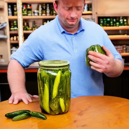 Image similar to Tim Robinson struggling to open a jar of pickles