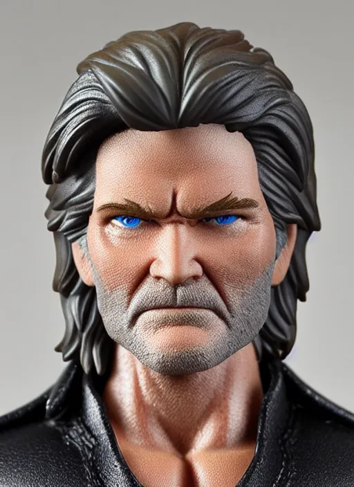 Prompt: kurt russell, a nendoroid of kurt russell is snake plisskin figurine, escape from new york, realistic face, detailed product photo