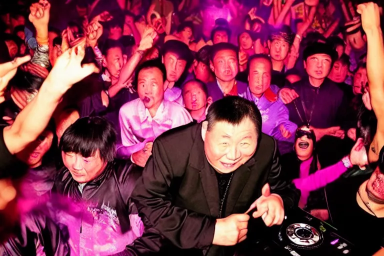 Prompt: a middle aged chinese dj in a nightclub. by david lachapelle
