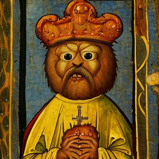 Image similar to “ a medieval painting of garfield as a holy religious figure ”