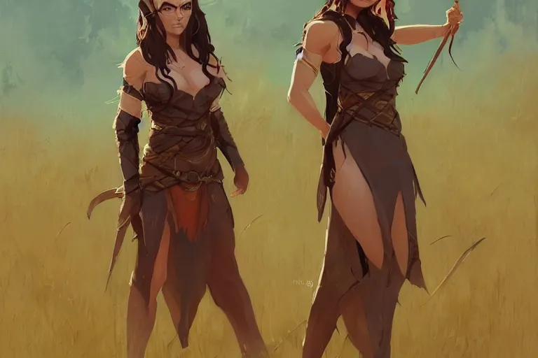 Image similar to half orc half elf woman, beautiful face and small orc tusks, amber mage dress with high slit, several layers of fabric, standing in the savannah, by ilya kuvshinov, krenz cushart, Greg Rutkowski, trending on pixiv