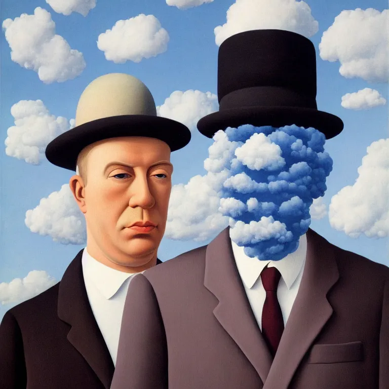 Image similar to portrait of a cloud faced man, by rene magritte, centered, detailed painting, hd, hq, high resolution, high detail, 4 k, 8 k