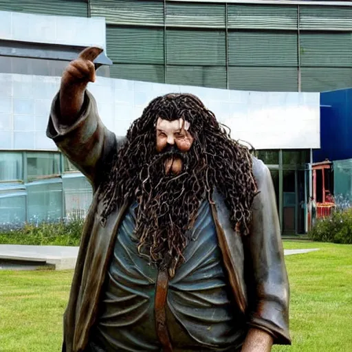 Prompt: A sculpture made of recycled materials but with perfect definition, in the shape of Hagrid de Harry Potter-n10