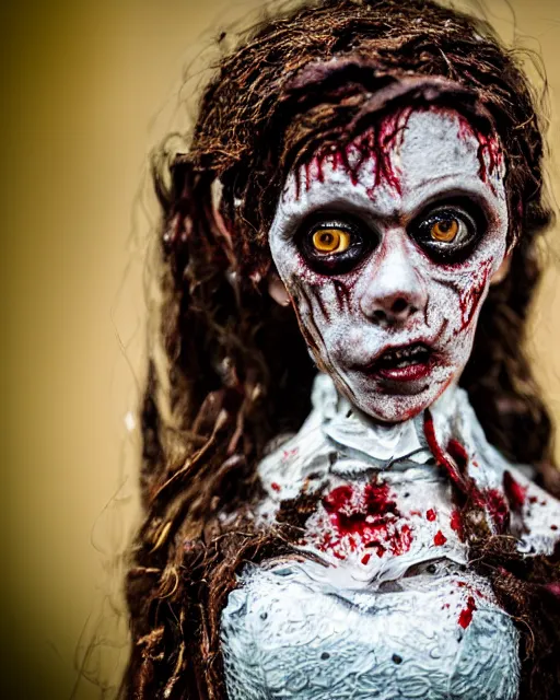 Image similar to a paper mache doll of a zombie bride, realistic, very detailed, complex, intricate, studio lighting, superres sharpening, bokeh, sigma 5 0 mm f 1. 4