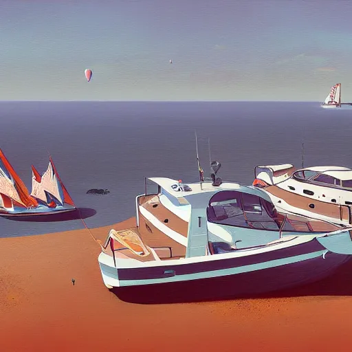 Prompt: yachting club by simon stalenhag