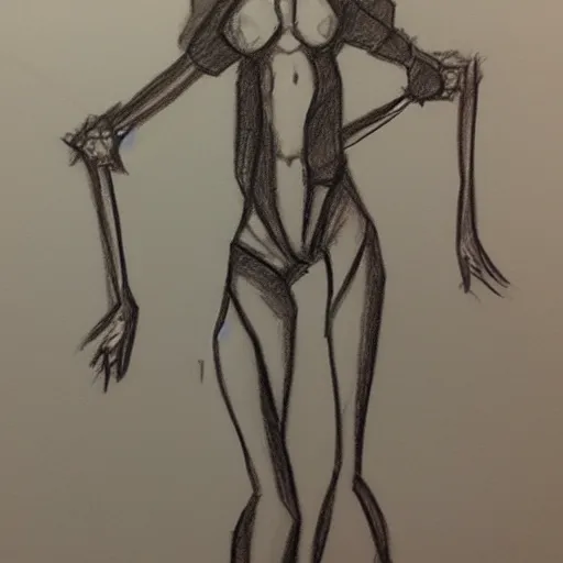 Image similar to skinny stick figure character concept art, pencil drawing