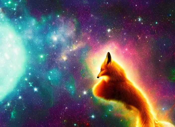 Image similar to a fox shaped galaxy in space, photo, 4 k