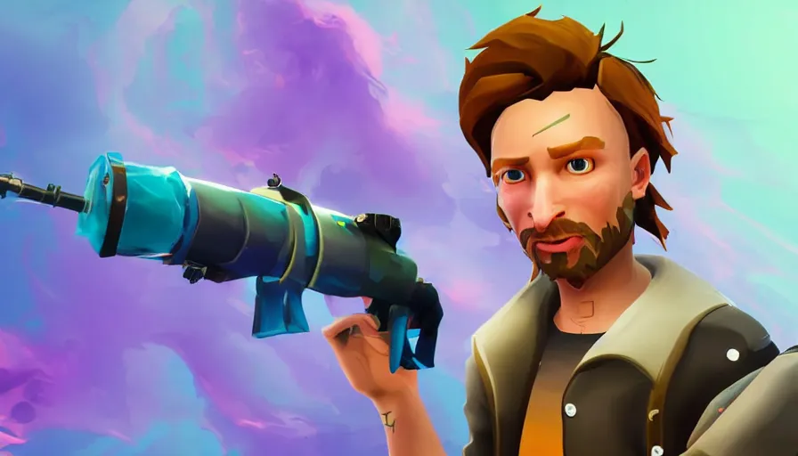 Image similar to a character reveal of young thom yorke in fortnite, high quality