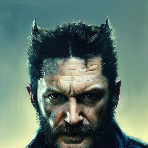 Prompt: portrait of Tom Hardy as Wolverine, Marvel art, art by greg rutkowski, matte painting, trending on artstation