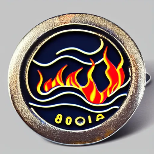 Image similar to a photo of a retro 8 0 s clean fire warning enamel pin, studio lighting, behance