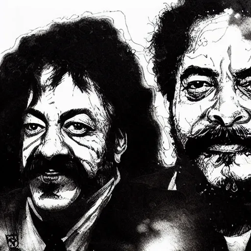 Image similar to portrait of cheech and chong, concept art, sumi - e style, intricate linework, artstation, trending, highly detailed, smooth, focus, art by yoji shinkawa,