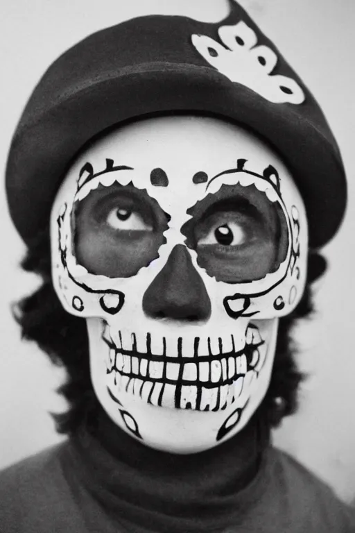 Prompt: 35mm photo of Mario in a day of the dead mask