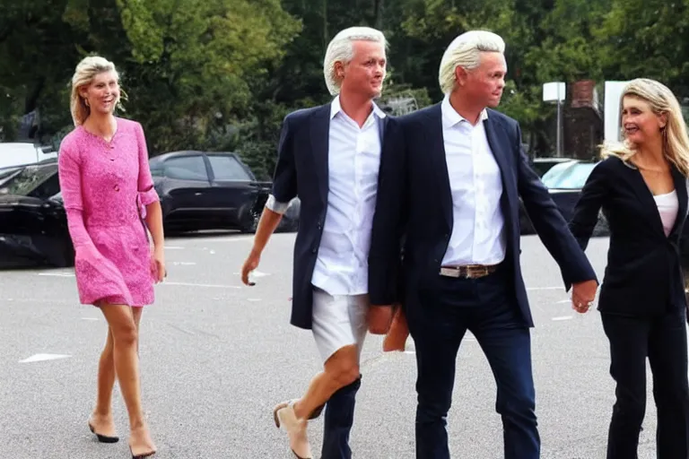 Image similar to princess maxima and geert wilders holding hands romatically