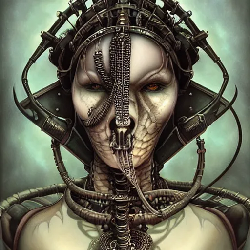 Image similar to underwater naga steampunk giger portrait, Pixar style, by Tristan Eaton Stanley Artgerm and Tom Bagshaw.