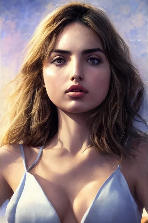 Image similar to ana de armas in the style of stefan kostic, realistic, full body, sharp focus, 8 k high definition, insanely detailed, intricate, elegant, art by stanley lau and artgerm