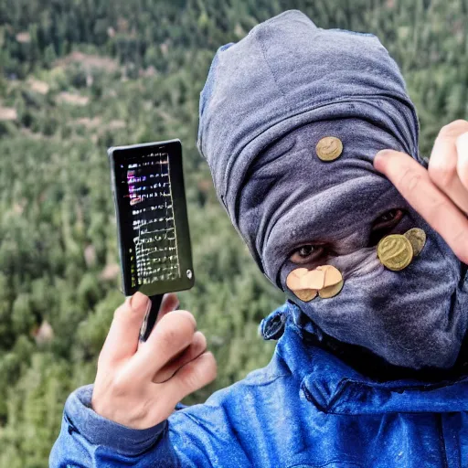 Prompt: people seeing crypto, very scared faces, cryptocoin in a mountain